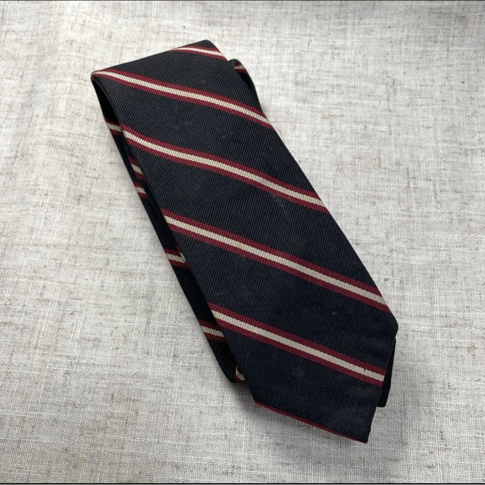 Vintage Ralph Lauren Black Crimson Stripe Silk Tie with Cream Accents